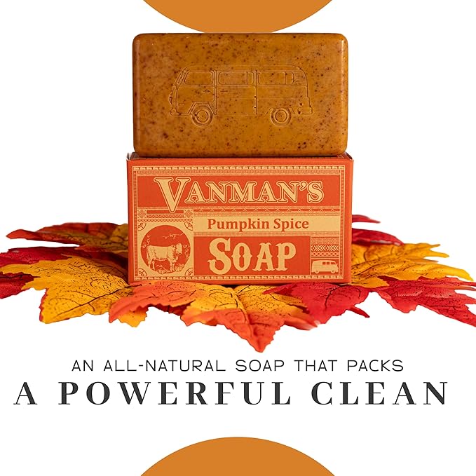 VanMan Tallow & Pumpkin Spice Soap Bar – Grass-Fed Beef Tallow with Organic Pumpkin Puree & Spice Blend – Nourishing Face & Body Soap, 3.8oz - 3 Pack