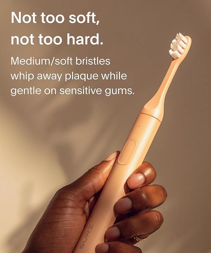 SURI Recyclable Plant-Based, Electric Toothbrush Heads - Built-in Tongue Scraper, Long Lasting Replacement Heads | Compatible Only Sonic Electric Toothbrush - Sunset Bloom, Pack of 3