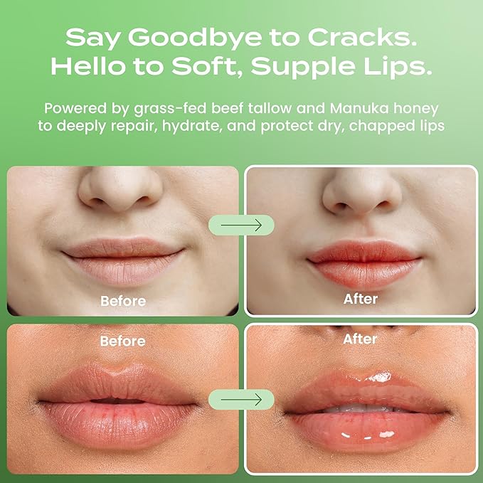 Body Restore Grass Fed Beef Tallow Lip Mask, with Manuka Honey – Christmas Stocking Stuffers, White Elephant, Hydrating Moisture, Travel Essentials, Self Care, Birthday Gifts for Women, Men – Bergamot