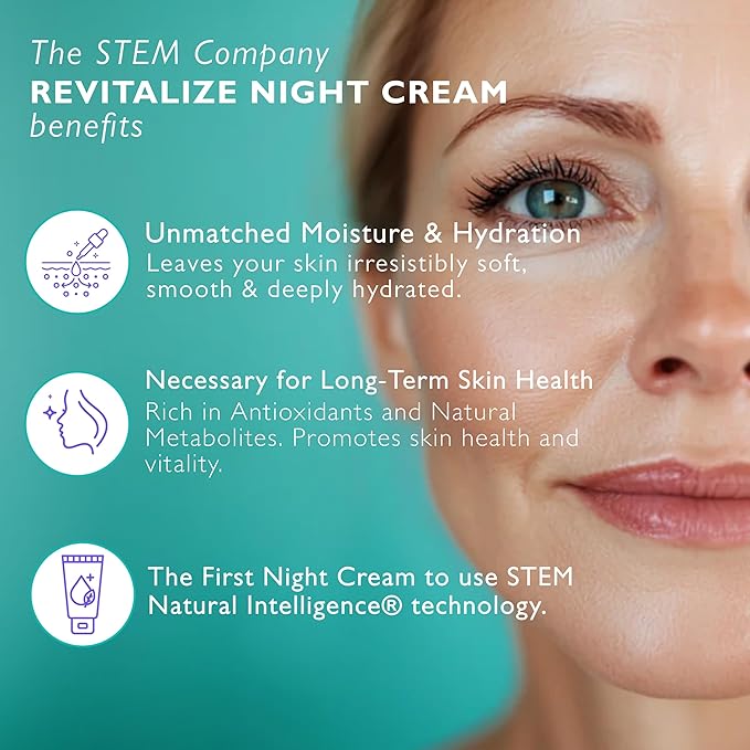 STEM Natural Intelligence Revitalize Night Cream, Facial Moisturizer, Luxury Skin Care, Face Moisturizer for Women, Peptides Serum, Antioxidant Support Overnight Face Mask & Cream, 1oz Bottle