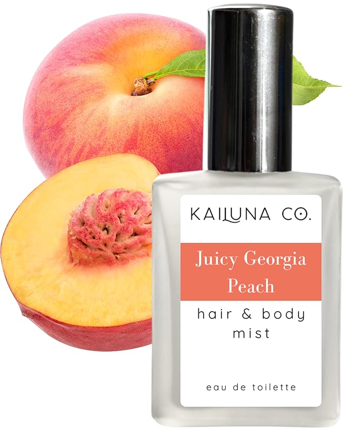 Juicy Georgia Peach Natural Hair & Body Mist Spray, Pure Essential and Fragrance Oils, Alcohol-Free, Handmade in California, 0.5Fl Oz