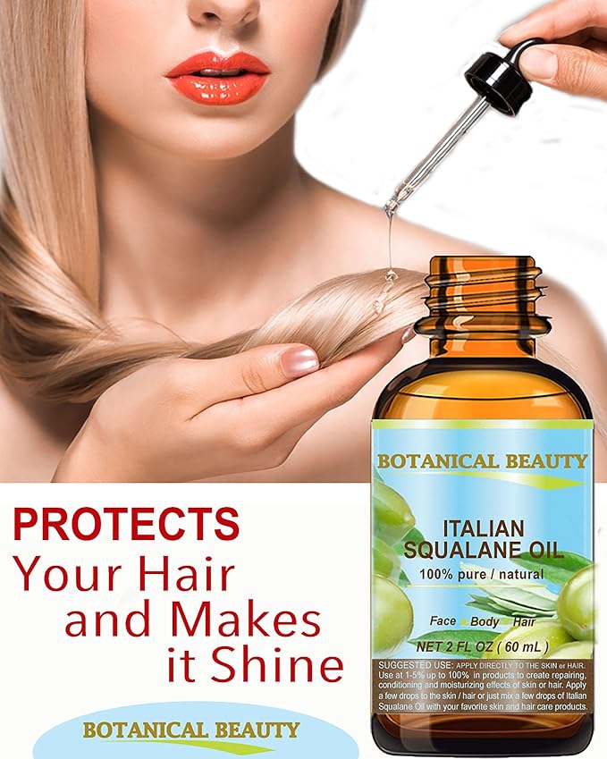 SQUALANE Italian Olive. 100% Pure Natural Undiluted Oil. 2 fl.oz- 60ml. 100% Ultra-Pure Moisturizer for Face, Skin, Body, Hair. Reliable 24/7 skincare protection