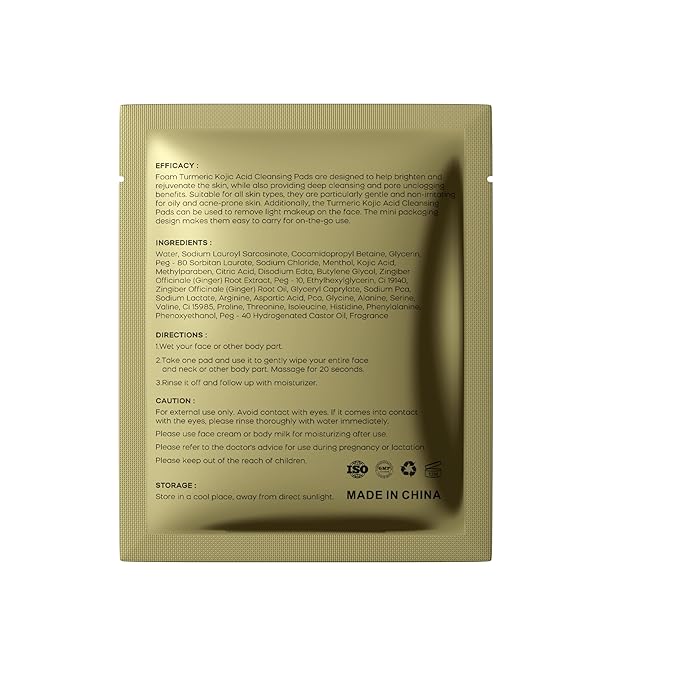 Individually Sealed Turmeric Kojic Acid Cleansing Pads - Stays Fresh, Hygienic! (20 Pads) - Gentle Brightening Exfoliator for Dark Spots & Hyperpigmentation, Travel-Size