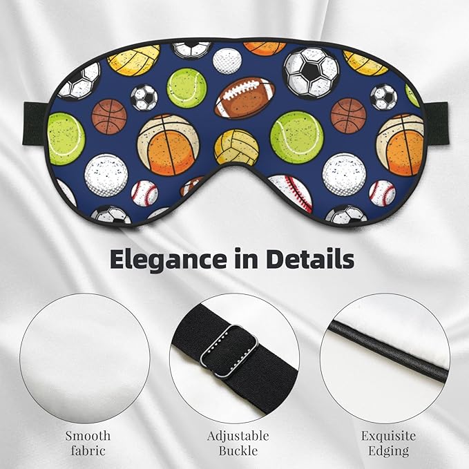 Sleep Eye Mask Retro Colorful Sport Balls Sleep Mask for Women Men Comfortable Eye Mask with Adjustable Strap Soft Eye Cover Blindfold for Travel Yoga Nap Shift Work