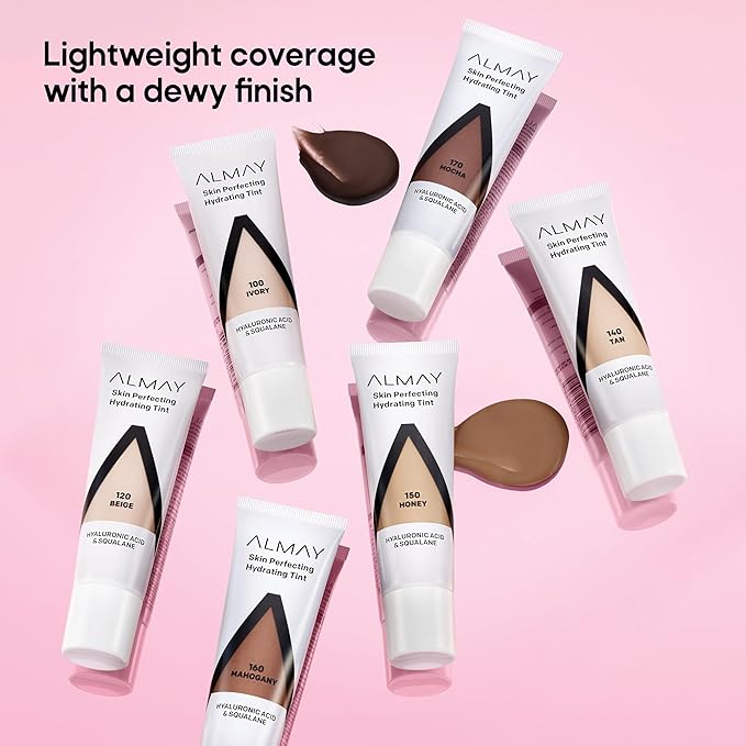 Almay Hydrating Liquid Foundation Tint, Lightweight with Light Coverage, Naturally Dewy Finish, Hypoallergenic, Dermatologist TestedFragrance Free, 100 Ivory, 0.94 fl oz.