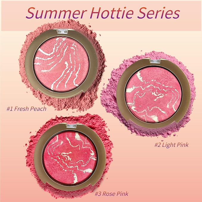 Baked Blush Powder, Natural Glow Blush Palette, Contour Brighten Highlight Face for a Shimmery or Matte Finish, Lightweight Blendable, Long Lasting Face Makeup #02