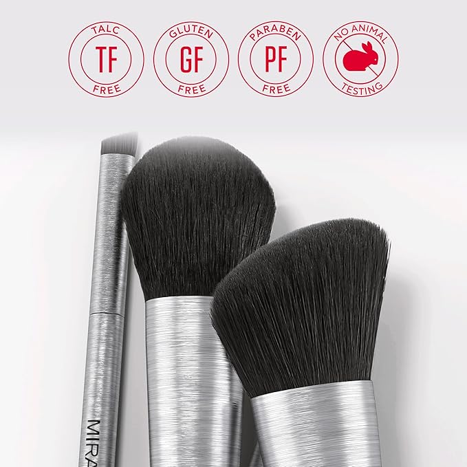 Mirabella Dual Finish Blush & Powder Brush – Angled Vegan Makeup Brush for Cheeks, Super-Soft Synthetic Bristles, Weighted Aluminum Handle, Cruelty-Free, Professional Quality