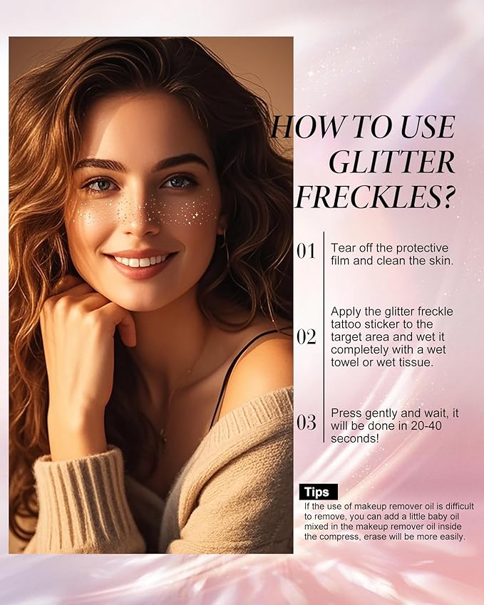 Glitter Freckles, Gold Freckles Temporary Face Tattoos, Body Face Glitter for Women Girls, Country Concerts Singer Festival Rave Accessories (Gold - 10 pcs)