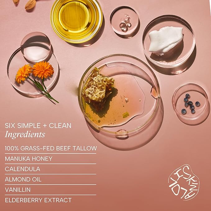 Whipped Tallow Moisturizer, Grass Fed Beef Tallow for Skin, Tallow Face Moisturizer, Beef Tallow and Honey Balm for Face & Body, Infused with Manuka Honey, Calendula & Almond Oil, Warm Vanilla Scent