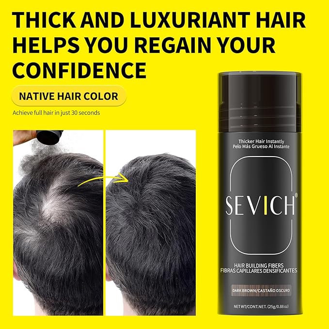 SEVICH Hair Fibers with Spray Applicator - Natural-Looking Hair Thickening Fibers for Men & Women, Instant Fullness, Wind & Water Resistant, Easy Wash Out, 25g (Dark Brown)