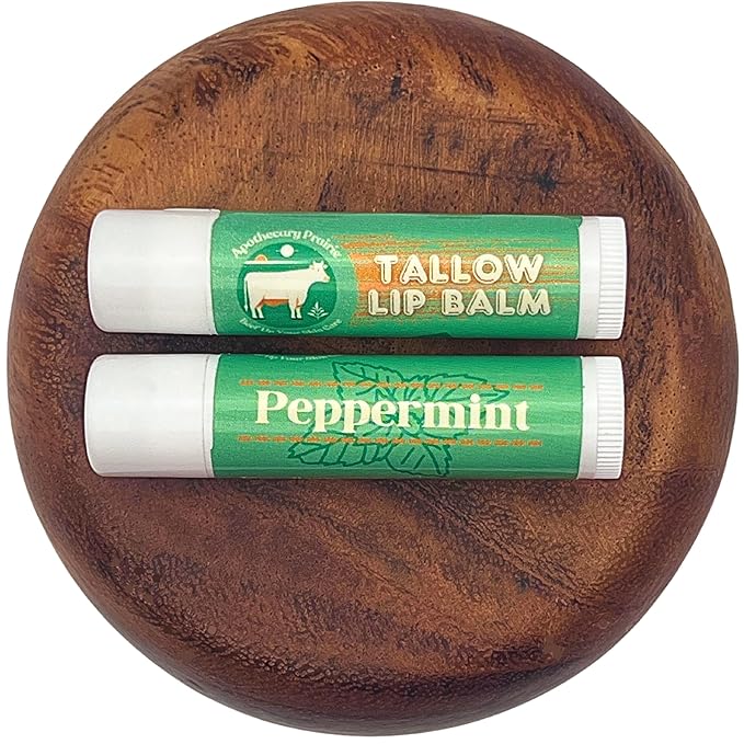 Tallow Lip Balm with Grass-fed and Finished Tallow, Organic Beeswax and Natural Peppermint Oil - Handmade With Only 3 Ingredients To Lock In Soothing Moisture (Peppermint) - 2 Pack