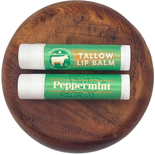 Tallow Lip Balm with Grass-fed and Finished Tallow, Organic Beeswax and Natural Peppermint Oil - Handmade With Only 3 Ingredients To Lock In Soothing Moisture (Peppermint) - 2 Pack