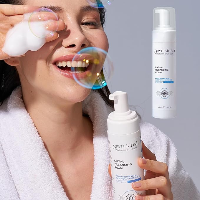 Gew’n Kirish Facial Cleansing Foam – Gentle Daily Cleanser for All Skin Types, With Aloe Vera, Chamomile, Niacinamide, Moisture-Balancing Soft Lather, 7.5 fl oz