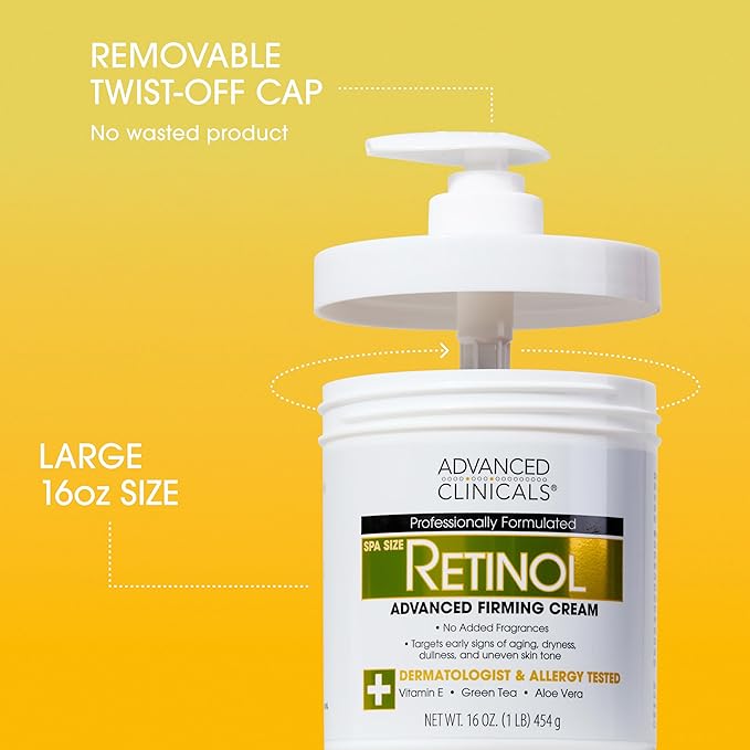 Advanced Clinicals Retinol Body Lotion + Brightening Vitamin C Cream 2pc Skin Care Set | Skin Tightening Body Moisturizer & Face Lotion | Crepey Skin Care Treatment | Skin Care Products, 2pc Set