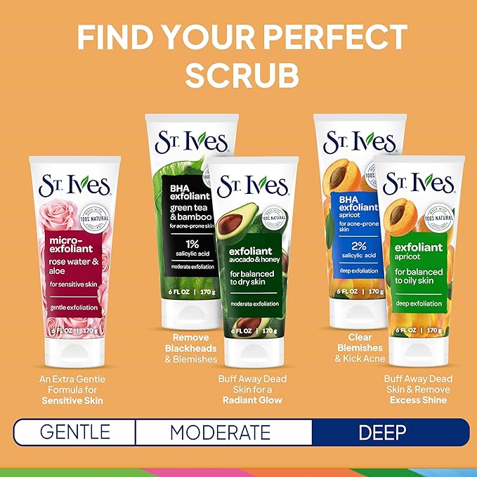 St. Ives Acne Control Apricot Face Scrub, Deep Exfoliator Skin Care, Prevents Acne for Radiant Skin, Salicylic Acid Acne Treatment Facial Scrub, Made with 100% Natural Exfoliants, 6 oz, 4 Pack