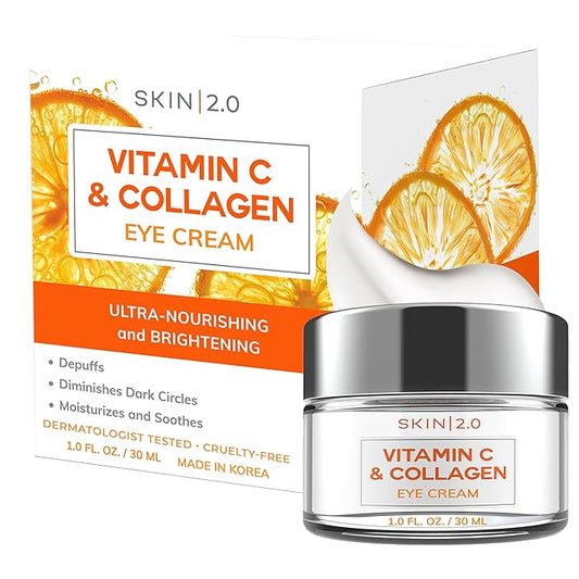 Vitamin C & Collagen Eye Cream – Dermatologist-Tested, Anti-Aging, Korean Skin Care, Brightens Dark Circles & Firms Skin – Hydrating & Nourishing Formula - 95% Natural, Vegan– 1.69 FL. Oz