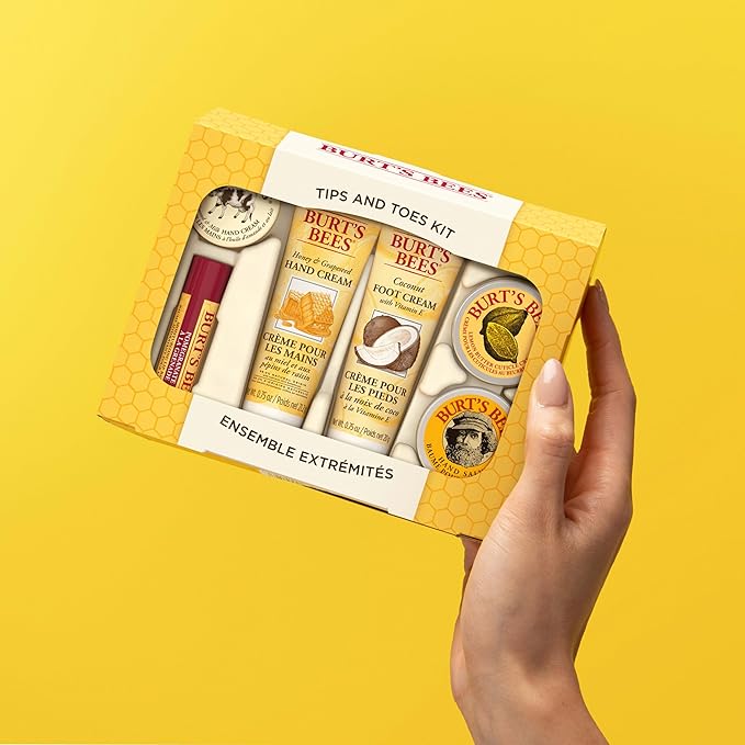 Burt's Bees Back to School Gifts Ideas, 6 Body Care College Dorm Products, Tips and Toes Set - Pomegranate Moisturizing Lip Balm, 2 Hand Creams, Foot Cream, Cuticle Cream & Hand Salve