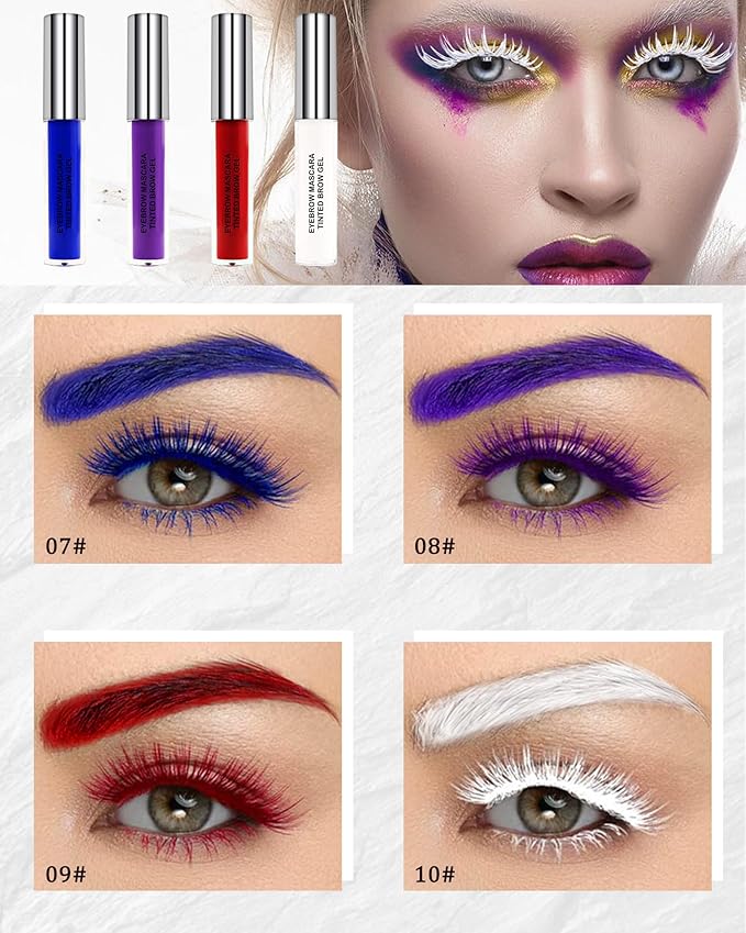Tinted Brow Mascara Gel- 1Pcs Long-lasting Waterproof Smudge-proof White Eyebrow Glue Colored Liquid Mascara, Tinted Brow Filler, Length Curly Mascara for Women, Halloween Eye Makeup-10