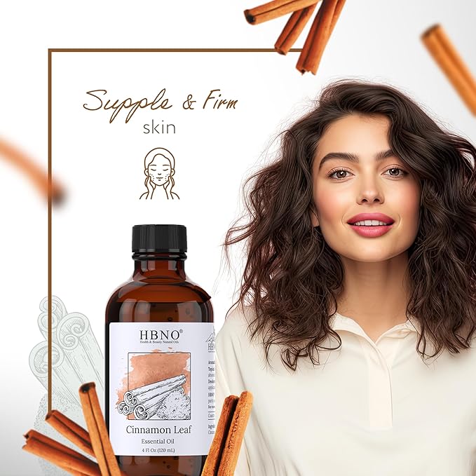 HBNO California Bottled Cinnamon Essential Oil (Leaf) 4 fl oz (120ml) - Natural Cinnamon Essential Oil for Diffuser - Perfect for Cleaning, Aromatherapy, DIY, Soap & Diffuser -