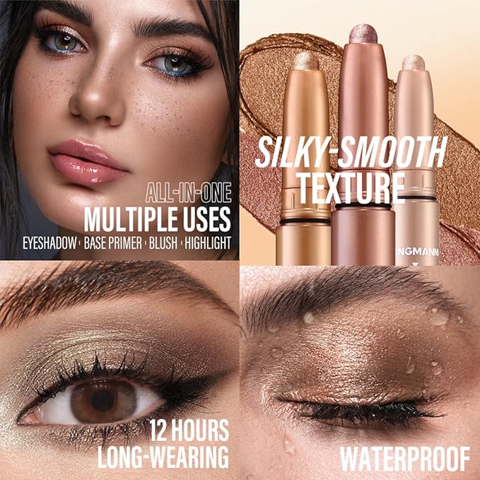 Jolilab Eyeshadow Stick Set, 2 Colors Matte Professional Bright-Colored Contouring and Highlight Eyeshadow Stick, Cream Waterproof Long Lasting High Pigmented Eye Shadow. (2, 01+21 2pcs)