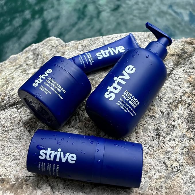 Strive Apex Skin Care Set - Advanced Anti Aging - Fragrance Free, All Skin Types, Fights Dark Circles Dull Skin - Peptides, Retinal, Vitamin C, Niacinamide (Face Wash, Scrub, Moisturizer, Serum)