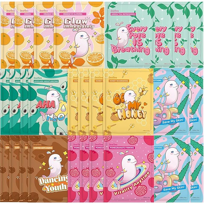 ZealSea Face Masks Skincare, Facial Masks for Women Skin Care, Sheet Masks Beauty with Natural Ingredients, Birthday Party Spa Gift for Kids Teens Girls, Hydrate and Soothe for All Skin Types 28 Pack