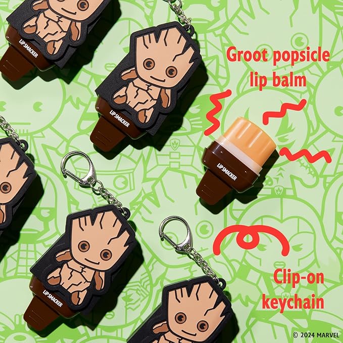 Lip Smacker Marvel Guardians of the Galaxy Lippy Pals, Clear & Glossy, Fun & Giftable, Cruelty Free – Groot Beer (Keychain)