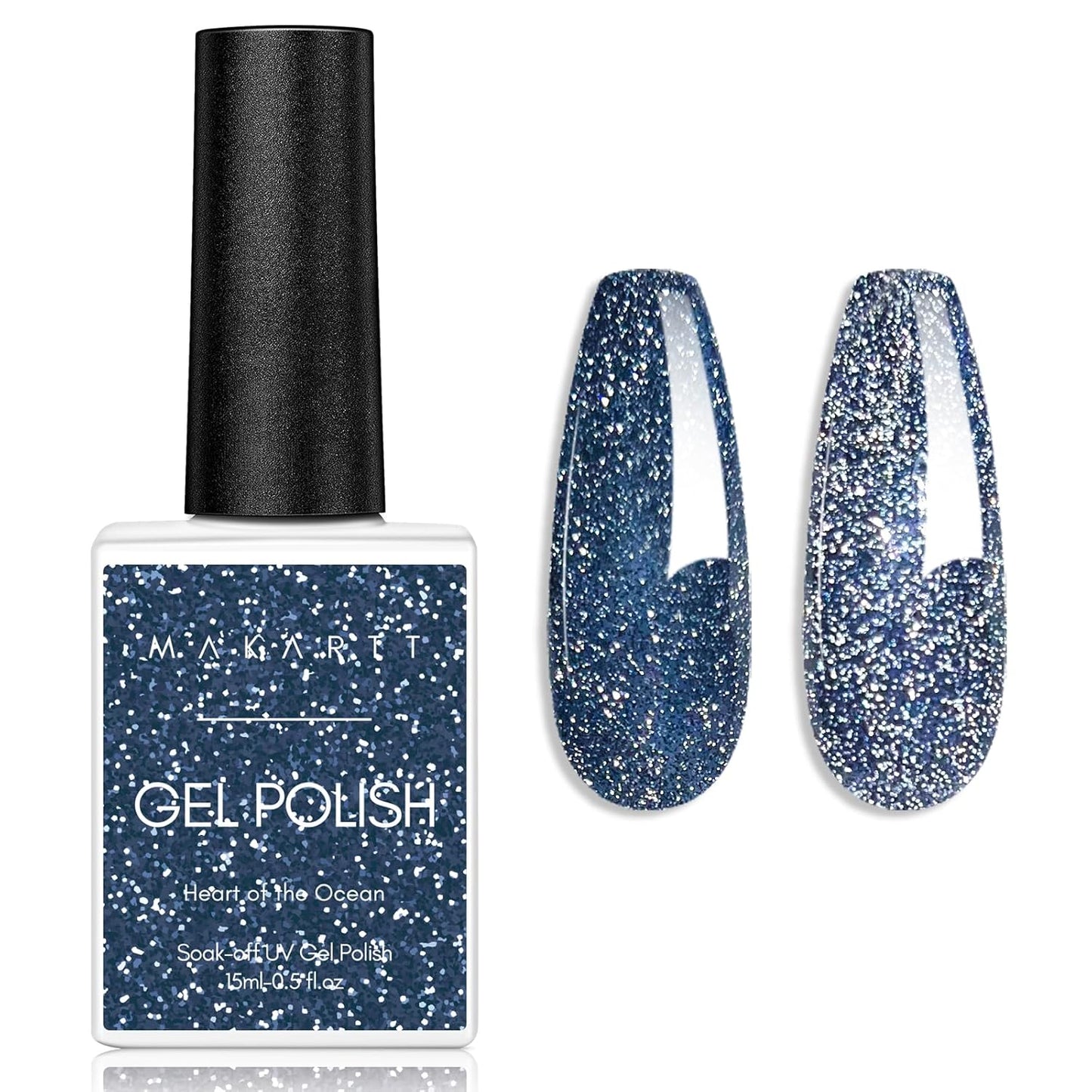 Makartt Glitter Gel Nail Polish - Flash Blue Diamond Reflective Gel, UV LED Soak Off for Nail Art Designs, 15ml DIY Home Salon Manicure, Heart of the Ocean