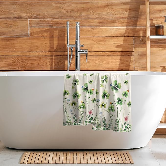 Giwawa St Patrick's Day Hand Towels Set of 2 Shamrock Floral Dish Towels Soft Absorbent Quick Dry Bath Towels for Kitchen Guest Gym Hotel Decor