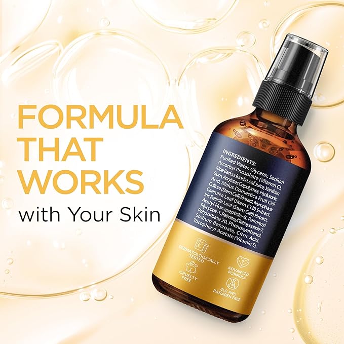 Vitamin C Serum for Face & Eyes (2Oz) with Hyaluronic Acid, Stem Cells, Vitamin E, Aloe Vera - Supports Skin Health & Even Tone