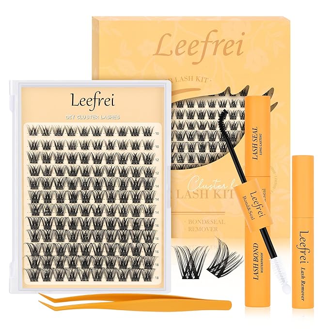Eyelash Clusters 10-18mm Wispy Lash Clusters D Curl DIY Cluster Lash Extension Kit Individual Lashes Kit With Bond & Seal, Glue Remover, Tweezers(LF01 Lashes Set)