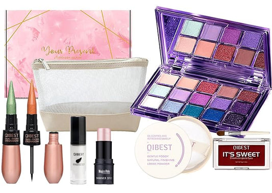 All-in-one Makeup Set Holiday Gift Surprise | Full Makeup Kit for Women Essential Starter Bundle Include Eyeshadow Palette Lipstick Blush Concealer Face Powder Eyeliner Mascara Soft Brush
