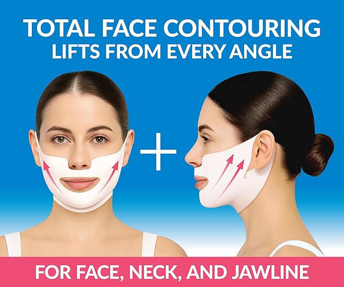 Stylia MaxiLift V-Line Lifting Collagen Face Mask - Advanced Double Chin Reducer - Jawline Shaper - Neck Firming and Tightening Mask with Hyaluronic Acid & Aloe Vera - Chin Strap for Sleeping - 5PC
