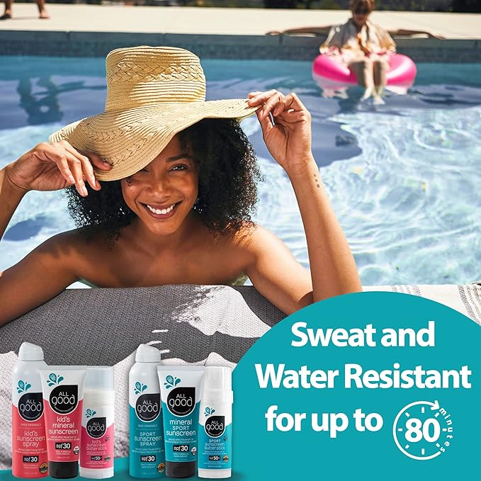 All Good Sunscreen - Sport Mineral Sunscreen Lotion, Reef Friendly, SPF 30+ for Face & Body, Water & Sweat Resistant, 2-pack (3 oz)