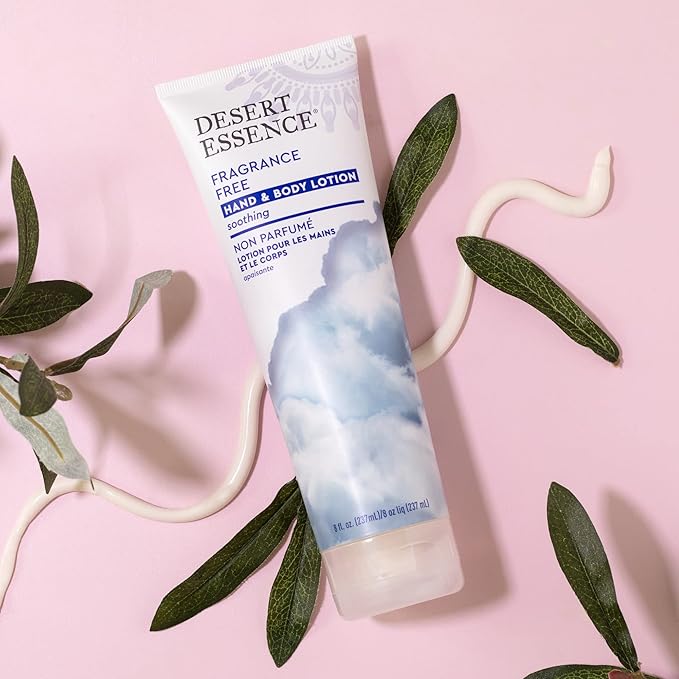 Desert Essence Fragrance Free Hand & Body Lotion - 8 Fl Ounce - Soothing - Aloe Vera - Shea Butter - Green Tea - Coconut Oil - Jojoba Oil