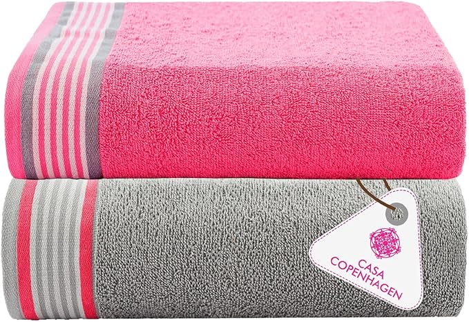 CASA COPENHAGEN He & She 2 Pieces Large Bath Sheet Set- Grey Violet + Dusty Pink, 550 GSM, Designed in Denmark Made of Soft Egyptian Cotton for Bathroom, Kitchen & Shower