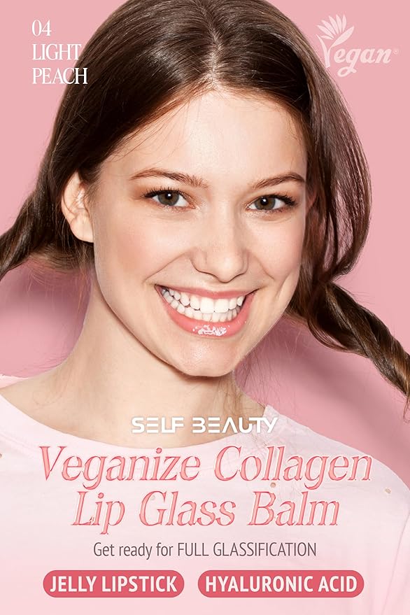 Veganize Collagen Lip Glass Balm | Hydrating Lip Balm in 9 Vibrant Colors | Moisturizing Lip Care Infused with Collagen Jelly Magic | No Animal Trial Lip Balm 0.06 oz (N0. 4 Light Peach)