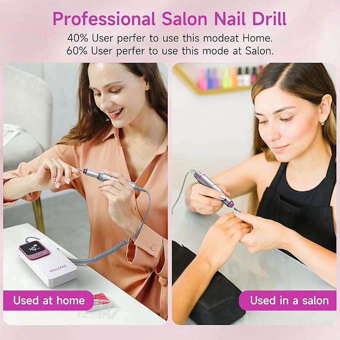 Electric Nail Drill Professional, Portable Nail File for Acrylic Gel Nails, Cordless Rechargeable Ultra Power Nail Drill Kit 40000RPM, HMC320 Salon-Grade Efile Nail Machine (White)