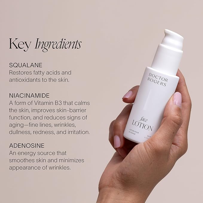 Doctor Rogers Face Lotion. Unscented Moisturizing Lotion for Sensitive Skin. Lightweight Hydration. Moisturize & Strengthen Skin, Fragrance & Paraben Free 1.7 Ounce (50ml)