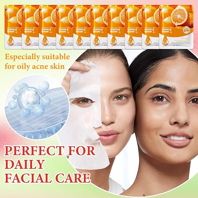 10 Pack Variety Facial Sheet Masks Skin Care Set, Hydrating Bulk Sheet Face Masks Skincare Gifts Set for Women Men, Long Lasting Moisturizing Face Mask Skincare for All Skin Type（C5)