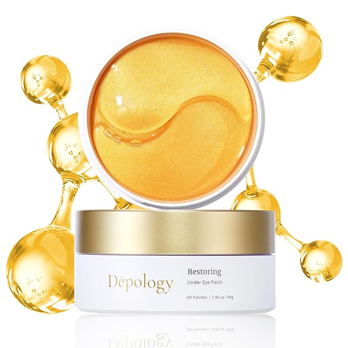 depology Restoring Hydrogel Under Eye Patch | 60 Patches | Brightening Caffeine Gold Pads for Dark Circles | Puffiness | Wrinkles | Refresh | Travel