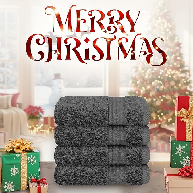 Cotton Paradise 100% Cotton Turkish Washcloth Set for Bathroom, 4 Piece Soft Absorbent Small Hand Face Towels Wash Rags, Dark Gray