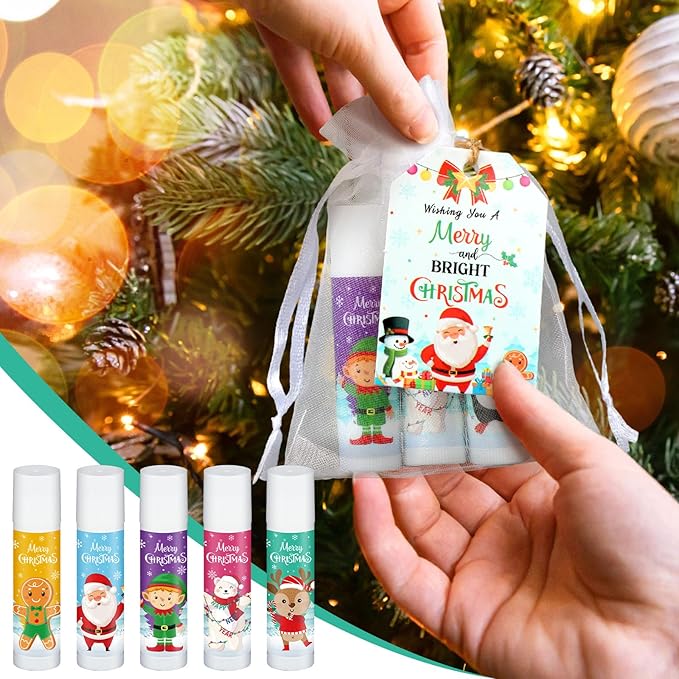 100 Pack Christmas Party Gifts Bulk Lip Balms Favors Bulk Christmas Stocking Stuffers Holiday Party Goodies Gifts Small Thank You Employee Appreciation Gifts for Women Men Coworkers Staff