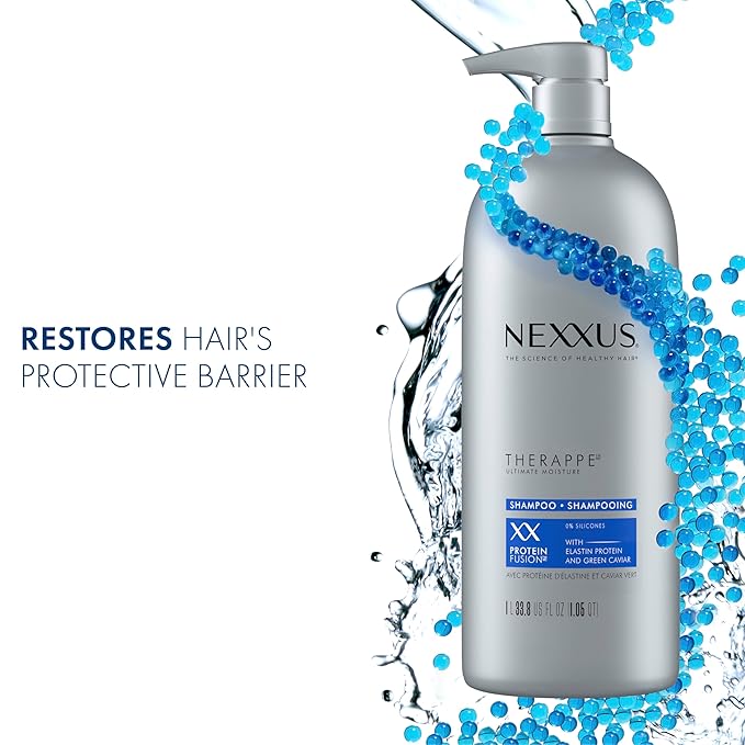 Nexxus Therappe Moisturizing Shampoo Ultimate Moisture for Dry Hair Silicone-Free, Moisturizing ProteinFusion with Elastin Protein and Green Caviar 33.8 oz
