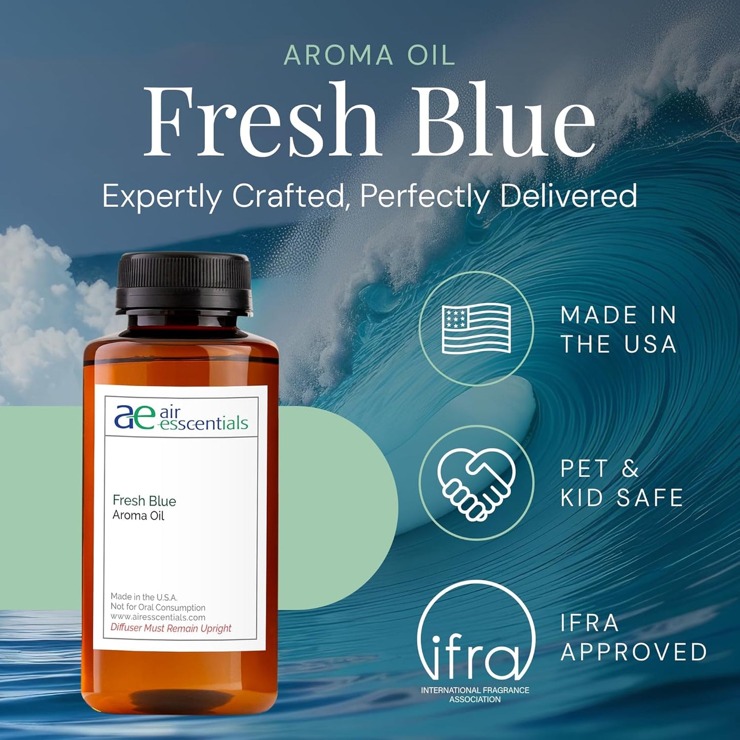 Fresh Blue Aroma Oil, Essential Oils Blend for Diffusers & Scent Machines, Mandarin, Ozone & Cardamom Blend, Aromatherapy, Cold Air Diffuser Compatible, 300 mL