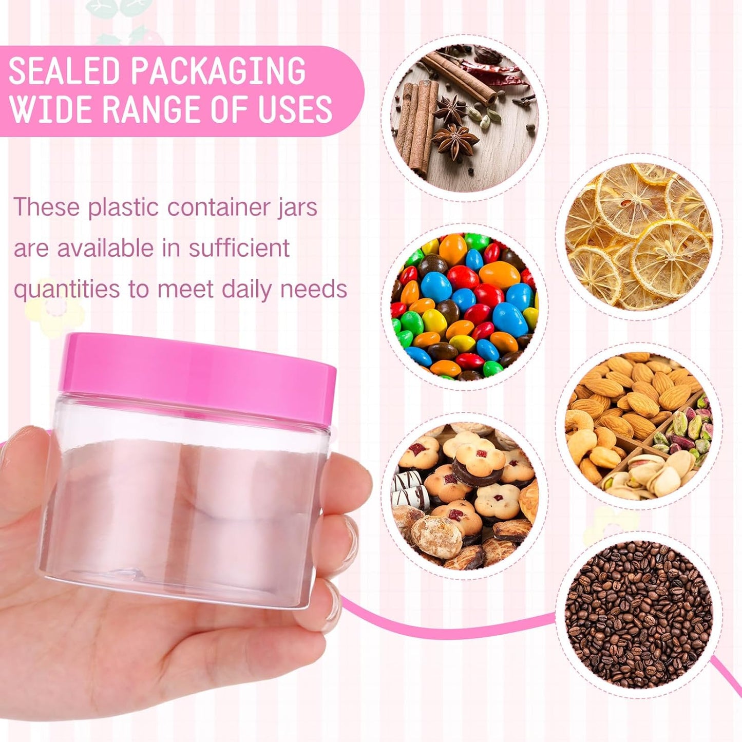 SATINIOR 100 Pcs Plastic Jars with Lids Small Containers Lids Wide Mouth Small Plastic Containers for Lotion Cream Rhinestones Body Butters Travel Storage(6 oz, Pink)