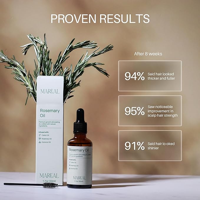 Pure Rosemary Oil for Hair Growth & Scalp Health | Infused with Castor & Coconut Oil | Hair Thickening & Regrowth Treatment for Women & Men | 100% Natural | Up to 2-Month Supply | 1.7 fl oz | MAREAL