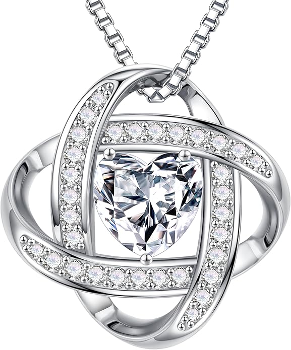 MOOSEA Christmas Gifts for Women Wife - 925 Sterling Silver Love Knot Moissanite Necklace 1-3ct D Color VVS1 Clarity Lab Created Moissanite, Anniversary Birthday Gifts for Women Wife Mom Girlfriend