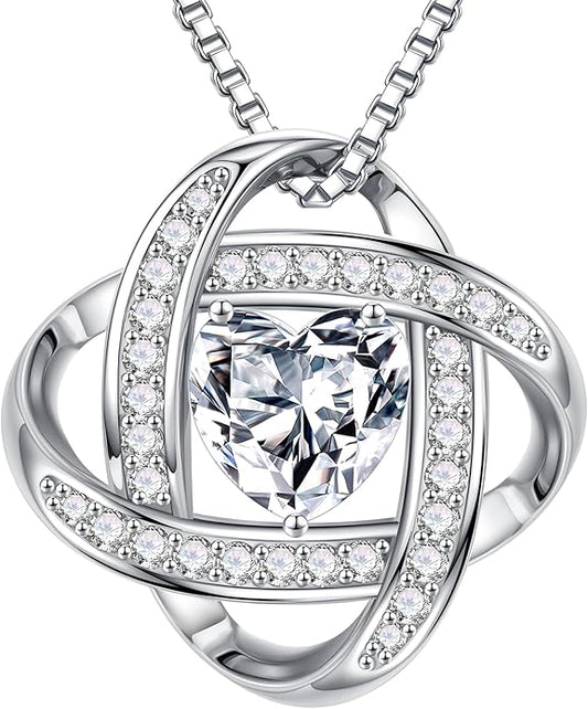 MOOSEA Christmas Gifts for Women Wife - 925 Sterling Silver Love Knot Moissanite Necklace 1-3ct D Color VVS1 Clarity Lab Created Moissanite, Anniversary Birthday Gifts for Women Wife Mom Girlfriend