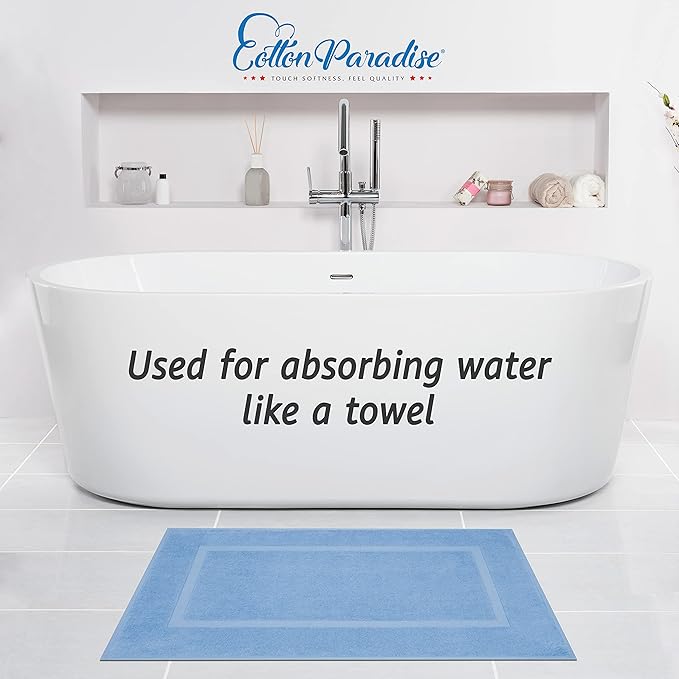 Cotton Paradise 100% Cotton Bath Mats for Bathroom Floor Set of 2 Pack, 20x34 Soft Absorbent Washable Quick Dry Tub Bathmat, Sky Blue Towel Bath Mat